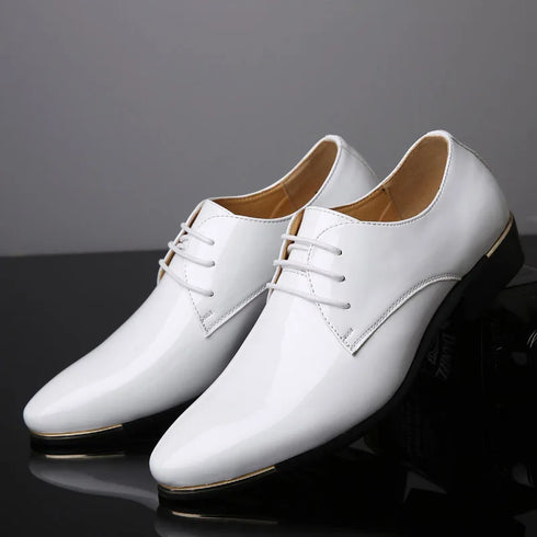 Elegant Oxford Dress Shoes for Men - Luxurious Patent Leather Formal Footwear for Weddings and Office Events, Sizes 38-48, Soft Rubber Outsole and Pointed Toe Design